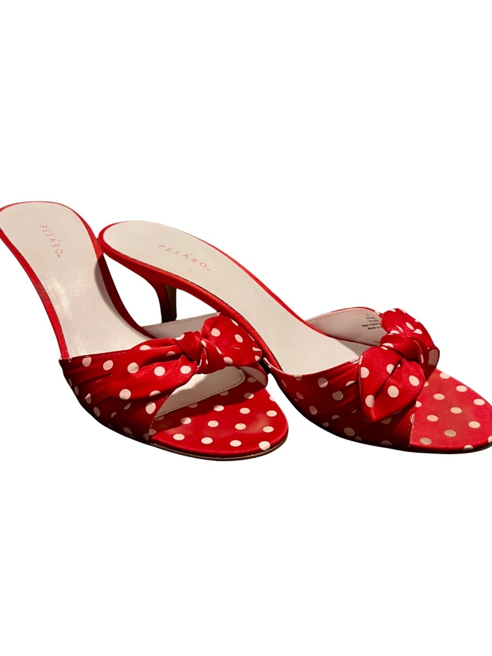Pesaro Jaynie Red Polka Dot Bow Slide Heels Size 9 Women’s Kitten Heel Mules